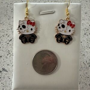 Cute Skeleton Hello Kitty Earrings with Red Bow